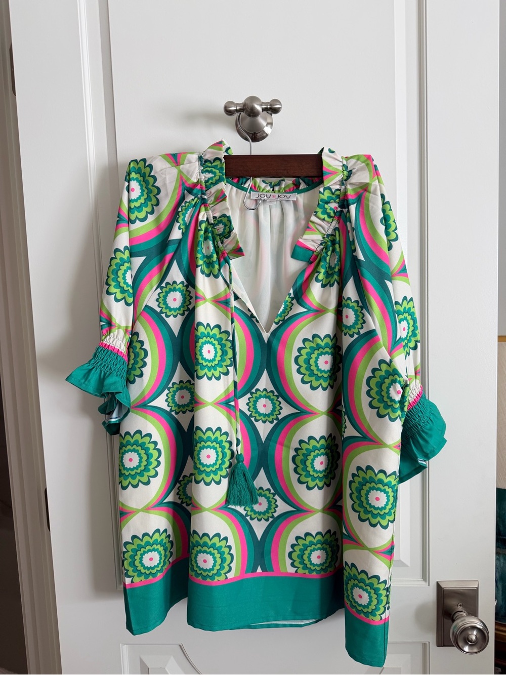 Joy Joy Green and Pink Floral Geometric top never worn